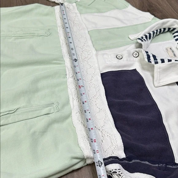 We The Free American Dream Polo Long Sleeve Sweatshirt Colorblock Green Blue S - Picture 9 of 15